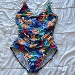 Miraclesuit X Talbots Womens Size 16 Floral Blue One Piece Swimsuit Summer Beach